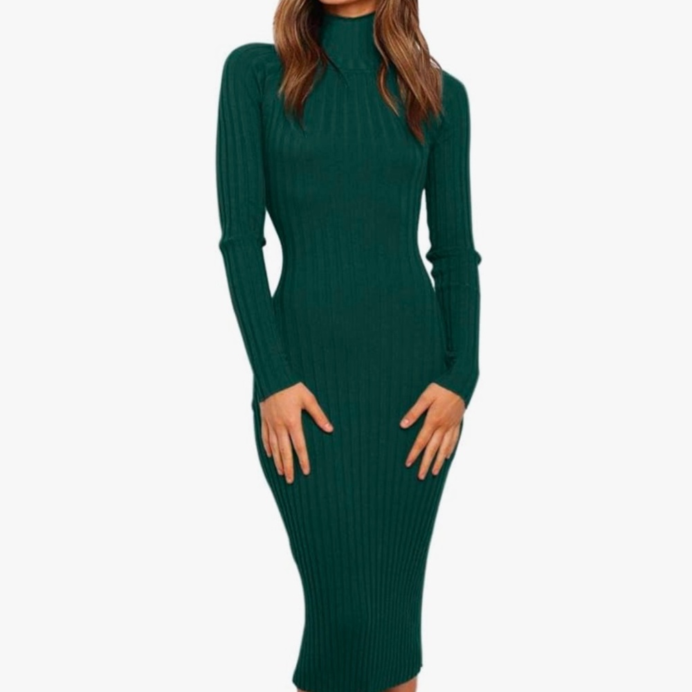 MEROKEETY Women's 2024 Ribbed Long Sleeve Sweater Dress High Neck Slim Fit Knitt